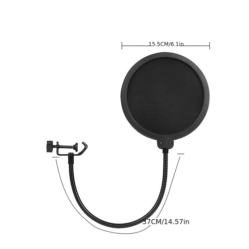 Filter de Micrófono Ajustable 180° para Reducción de Ruido - Aleación Negra, Compatible con Varios Soportes, Esencial para Transmisiones en Vivo, Diseño de Plástico Transparente con Cubierta de Espuma, Bloqueador de Sonido