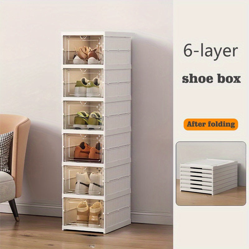 Organizador de zapatos apilable de 6 niveles - Armario plegable para zapatos con puertas transparentes, gabinete de almacenamiento multinivel de plástico resistente para tenis, botas y accesorios, diseño antipolvo para hogar/oficina, organizador de zapat
