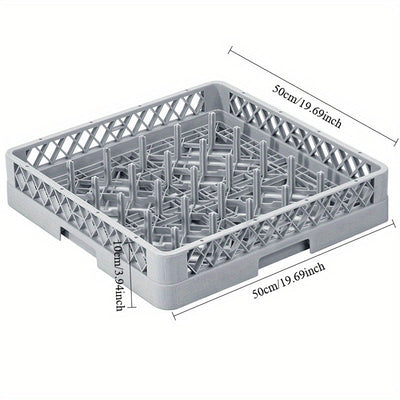 Rejilla para Lavavajillas de Platos, Cesta de Polipropileno con 25 Soportes para Platos y Bandejas Pequeñas hasta 46cm, Azul Grisáceo, Largo 50cm, Ancho 50cm, Altura 10cm
