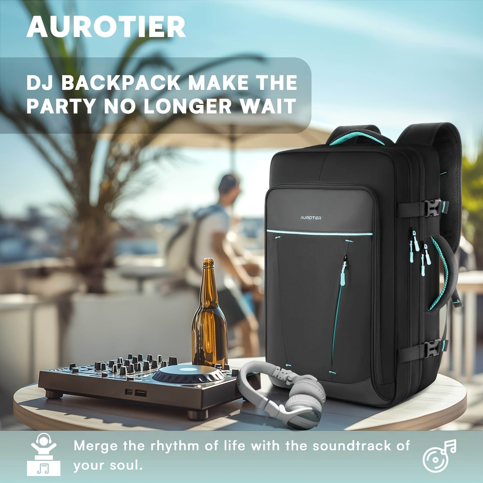 Mochila para controlador DJ AUROTIER, compatible con DDJ-FLX4/200/400/REV1 - Compartimento resistente para laptop, almacenamiento acolchado ajustable para cables/micrófonos, bolsillos de malla reforzados y cierres con candado, mochila de viaje ligera con