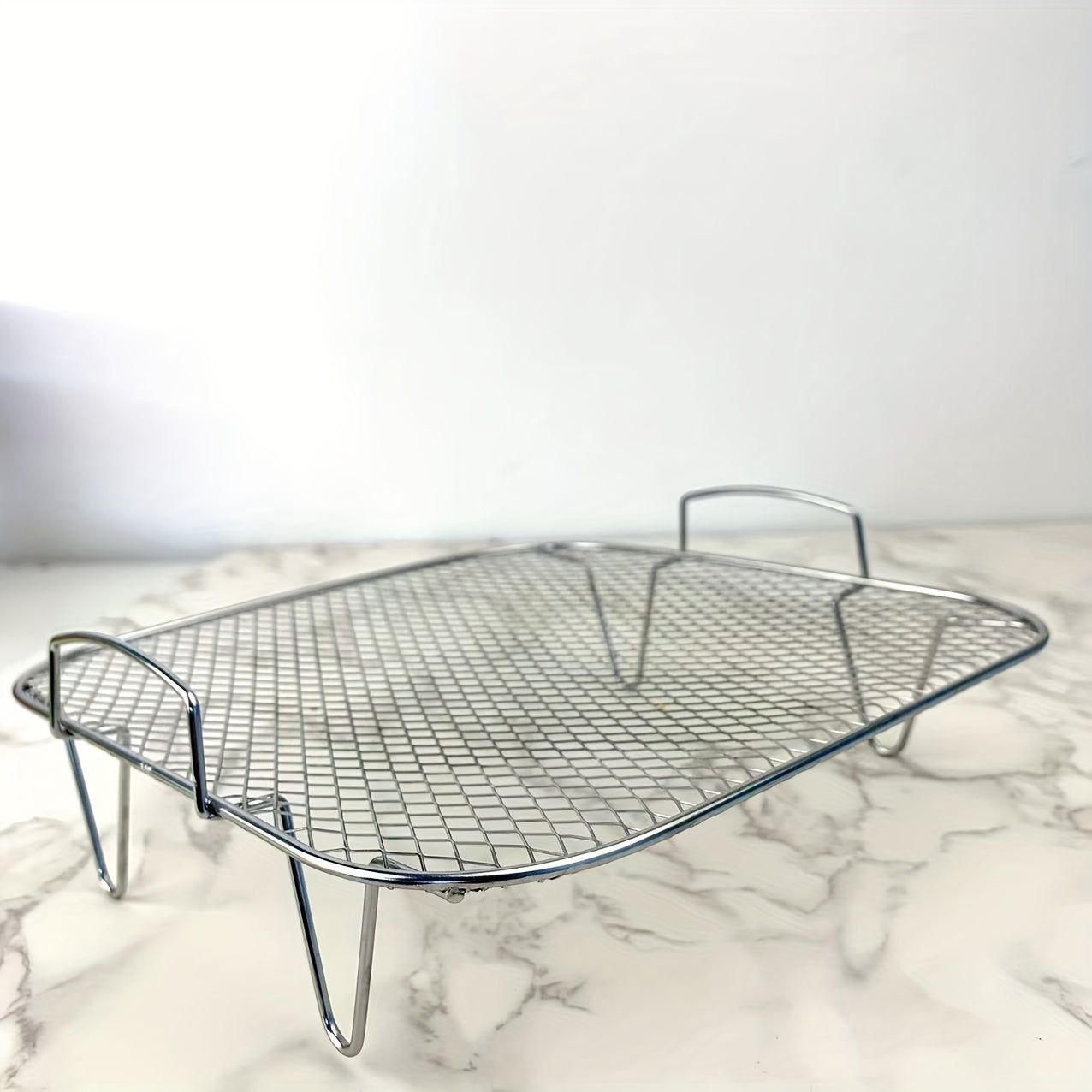 1pc Estantería de acero inoxidable para freidora de aire, soporte de deshidratador cuadrado para freidora de aire, horno y olla a presión, accesorio para hornear