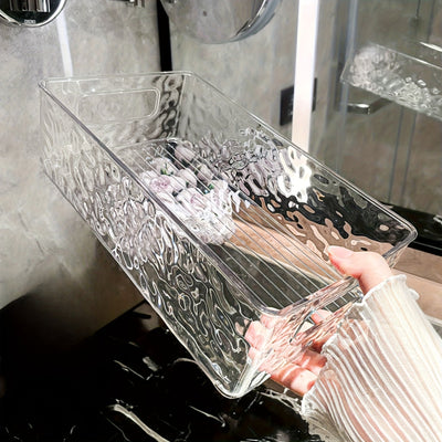 Caja de Almacenamiento de Maquillaje de Acrílico Transparente, Hermosa y de Alta Calidad para Escritorio, Ligera y Lujosa con Patrón de Glaciar, Se Puede Apilar y Guardar en el Escritorio
