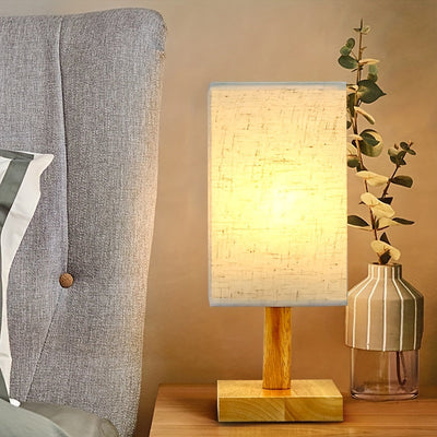 Lámpara de mesa USB moderna geométrica de madera con pantalla de lino - Luz ambiental cálida para sala de estar, dormitorio y decoración de oficina - No se necesitan baterías, idea de regalo de vacaciones y cumpleaños, ambiente de oficina | Lámpara de me