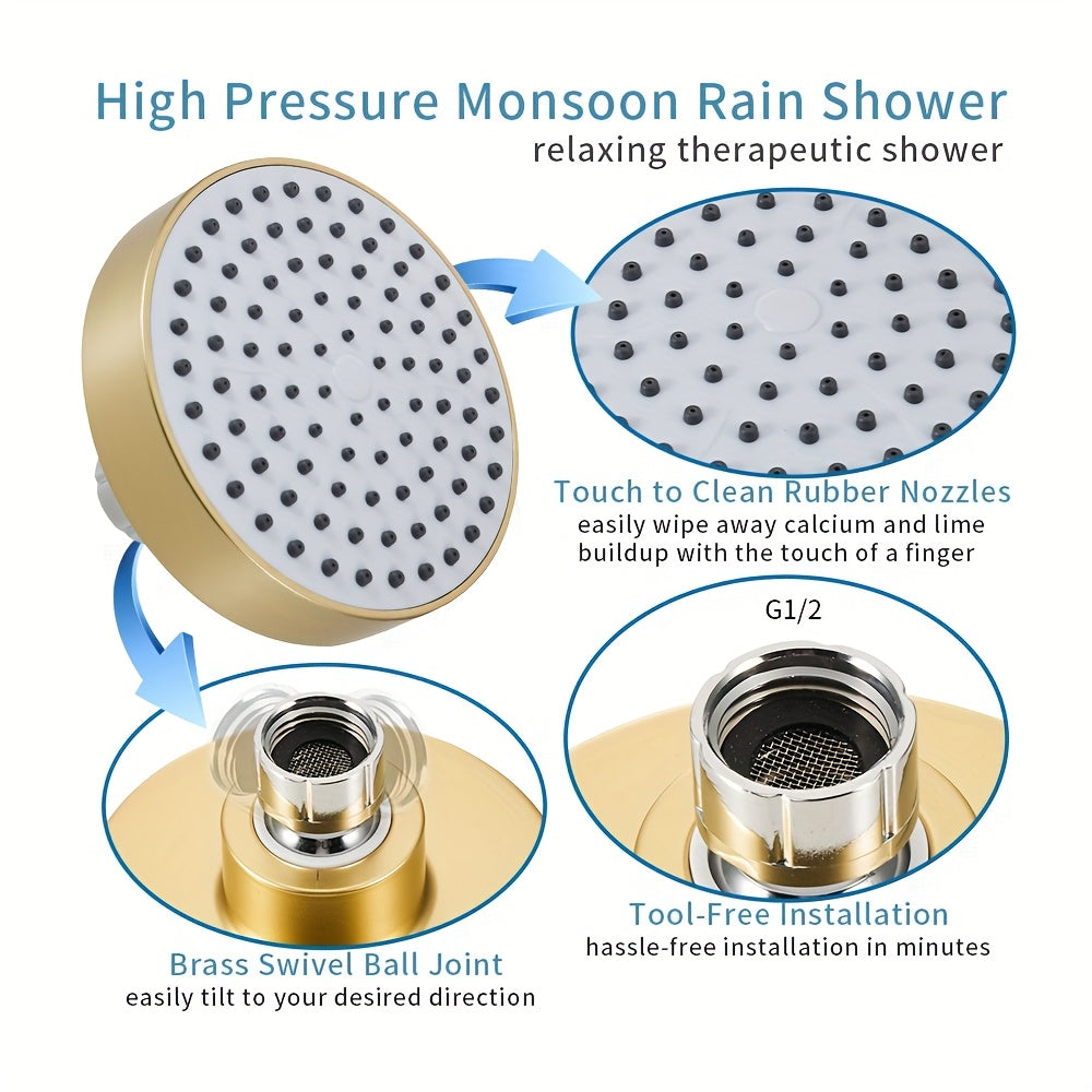 Cabezal de ducha de alta presión, estilo vintage, para montar en la pared, con chorro potente y boquillas pequeñas de silicón, compatible con duchas de flujo alto/bajo, construcción duradera de plástico, incluye soporte y acabado suave