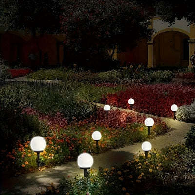 8 luces solares LED esféricas para jardín, blancas, iluminación exterior para caminos, luces solares automáticas de plástico resistente para césped, patio, decoración navideña y de bodas, luces solares para exteriores, decoración de jardín, acentos decor