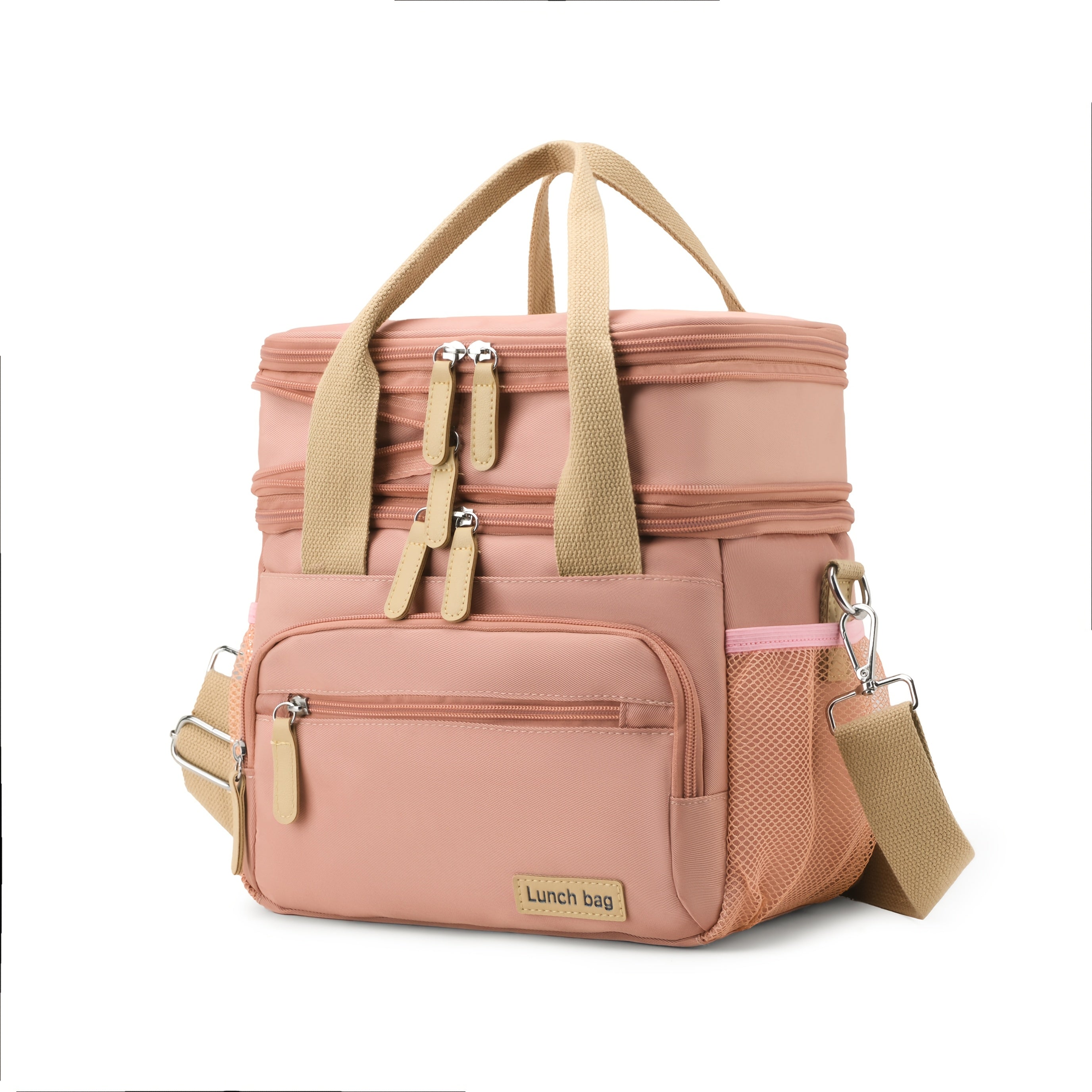 Una elegante y portátil bolsa de almuerzo de gran capacidad con asa y doble capa de aislamiento para viajes al aire libre y almacenamiento. Sin contacto con alimentos, regreso a la escuela.