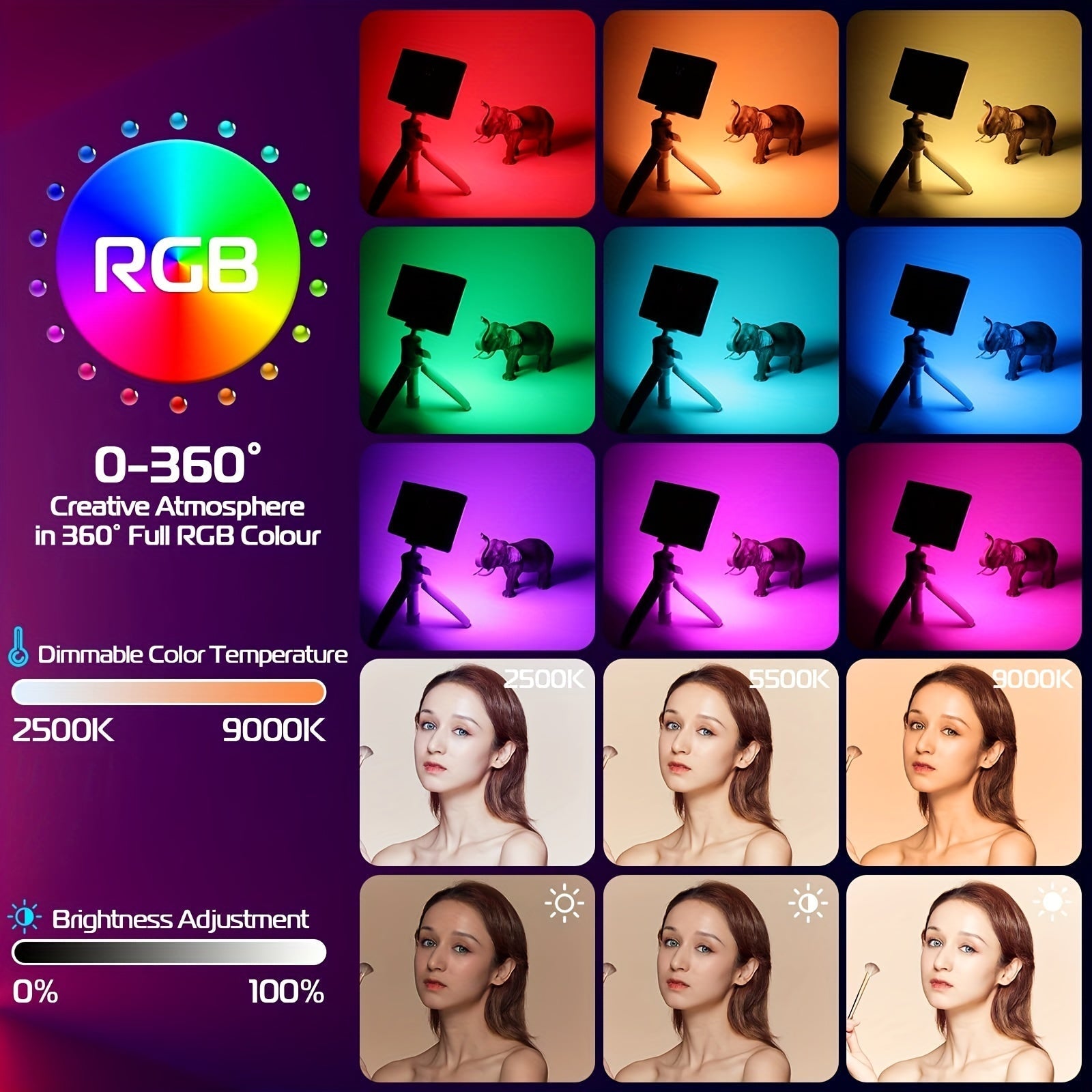 Luz de Video LED RGB ZOMEI WL-R2 - Portátil, Recargable, Panel de Luz para Cámara con Color Completo de 0-360°, CRI 95+, Temperatura Ajustable (2500-9000K), Brillo Regulable para Vlogging, Fotografía y Transmisión en Vivo
