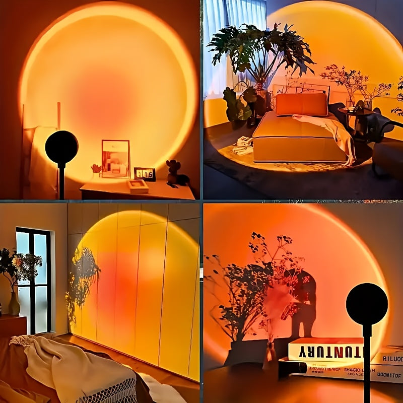 Fuente de Luz Proyección Atardecer con Control Remoto, Requiere Dos Pilas No Incluidas, 16 Colores RGB Ajustables, Rotación 180°, Ideal para Dormitorio, Fiestas, Fotografía, Iluminación Decorativa, Lámpara Ambiente Romántica, Regalo Perfecto para Fotos E