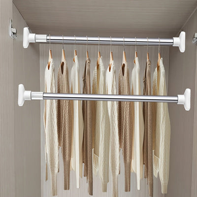 1 pieza de varilla telescópica de acero inoxidable - Instalación fácil, soporte de armario y baño sin perforación, ideal para colgar ropa, toallas y cortinas de ducha, versátil para puertas y armarios, varilla para colgar ropa