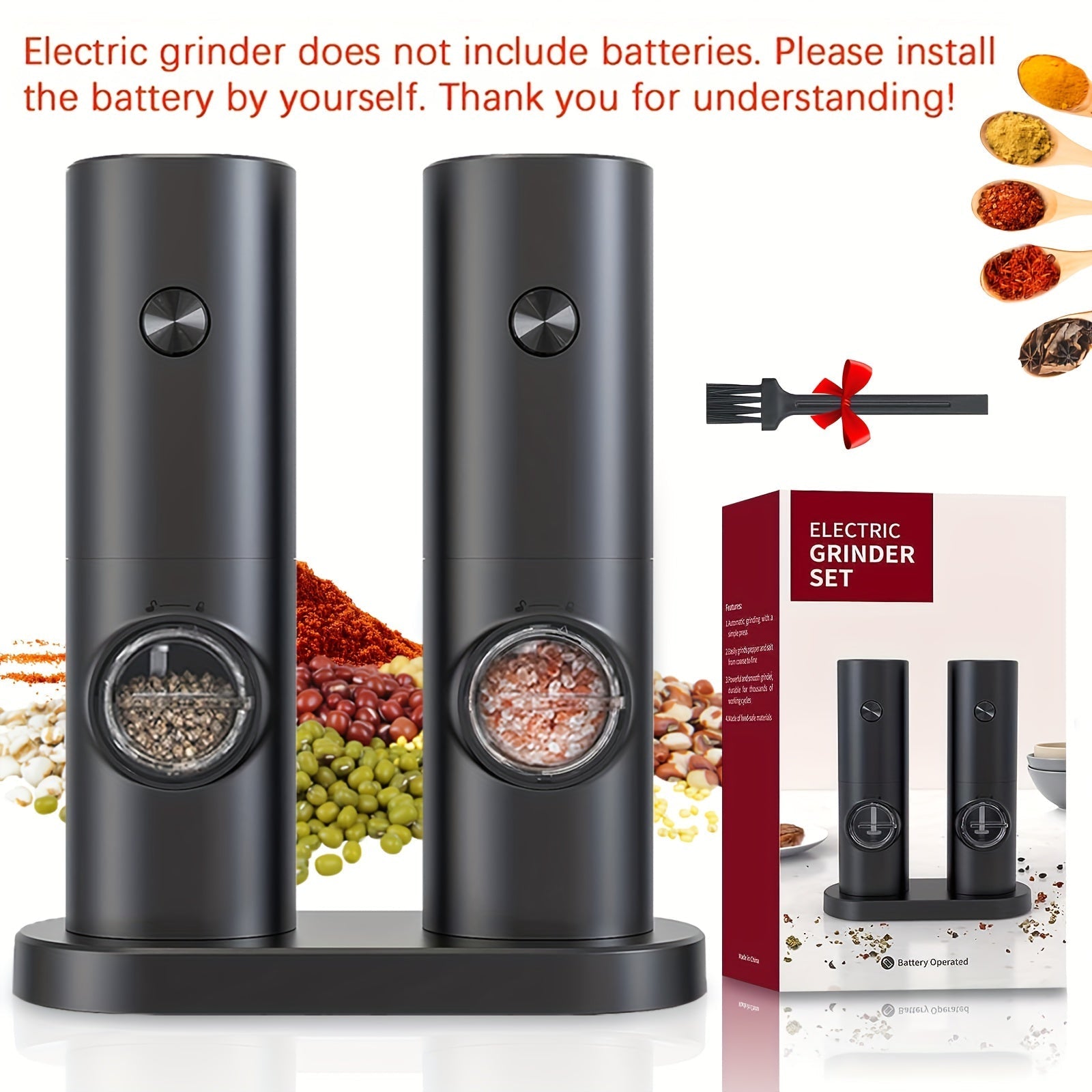 1/2 opciones, molinillo eléctrico de sal y pimienta (batería no incluida), juego de molinillos de sal y pimienta automáticos con luz LED, ajuste de grano, gran capacidad, adecuado para cocina doméstica, barbacoa, restaurante, exteriores, regalo de boda