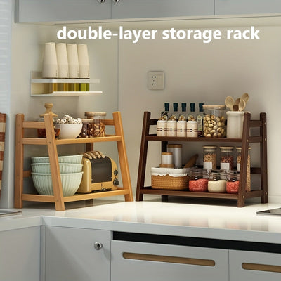 Organizador de cocina vintage estilo ratán de 2 niveles, estante para especias transpirable, repisa para baño y dormitorio, ideal para cosméticos y tazas (diseño ahorrador de espacio)