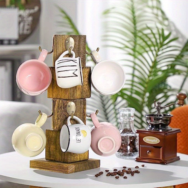 1pc Porta Taza de Madera Pulida, Soporte de Taza de Café Giratorio, Estantería Multipropósito para Colgar en la Mesa de la Cocina, Organizador de Tazas de Madera Sólida