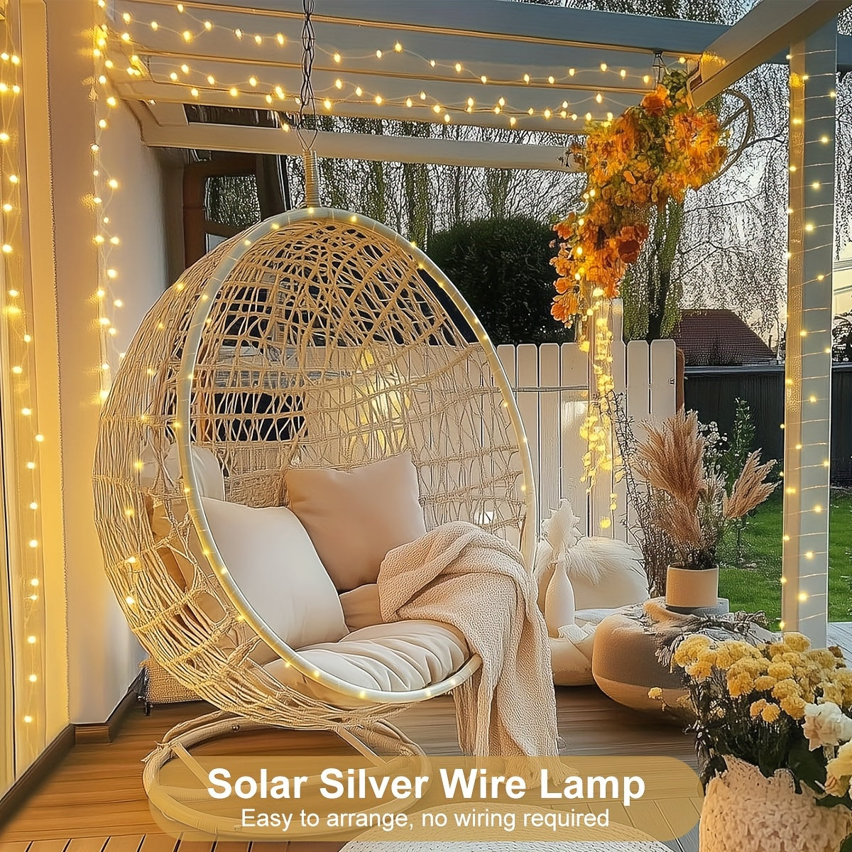 1pc 7.0/11.99/21.9metros Luces Solares de Cadena LED para Exteriores, Alambre Plateado 8 Modos Luces Solar Hadas para Jardín Patio Árbol Navidad Centro Comercial Fiesta Boda Decoración de Patio Blanco Cálido (colorido)(blanco) IP65 Iluminación Comercial