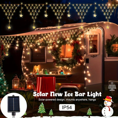 Luces solares en forma de estrella, 162 LED, 6.3 metros - 1 unidad, 8 modos de iluminación, malla de luces decorativas con batería solar removible, perfectas para decoración de dormitorio, patio, camping, bodas, porche y ambiente festivo (disponible en v