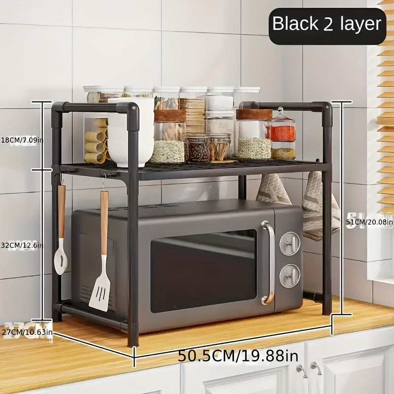 Organizador Multifuncional de Cocina con Ganchos - Estante Impermeable y Versátil para Microondas, Tostadoras, Freidoras de Aire y Otros Electrodomésticos. Construcción Robusta en Plástico/Metal, Estantes Ajustables Ideales para Almacenamiento de Accesor