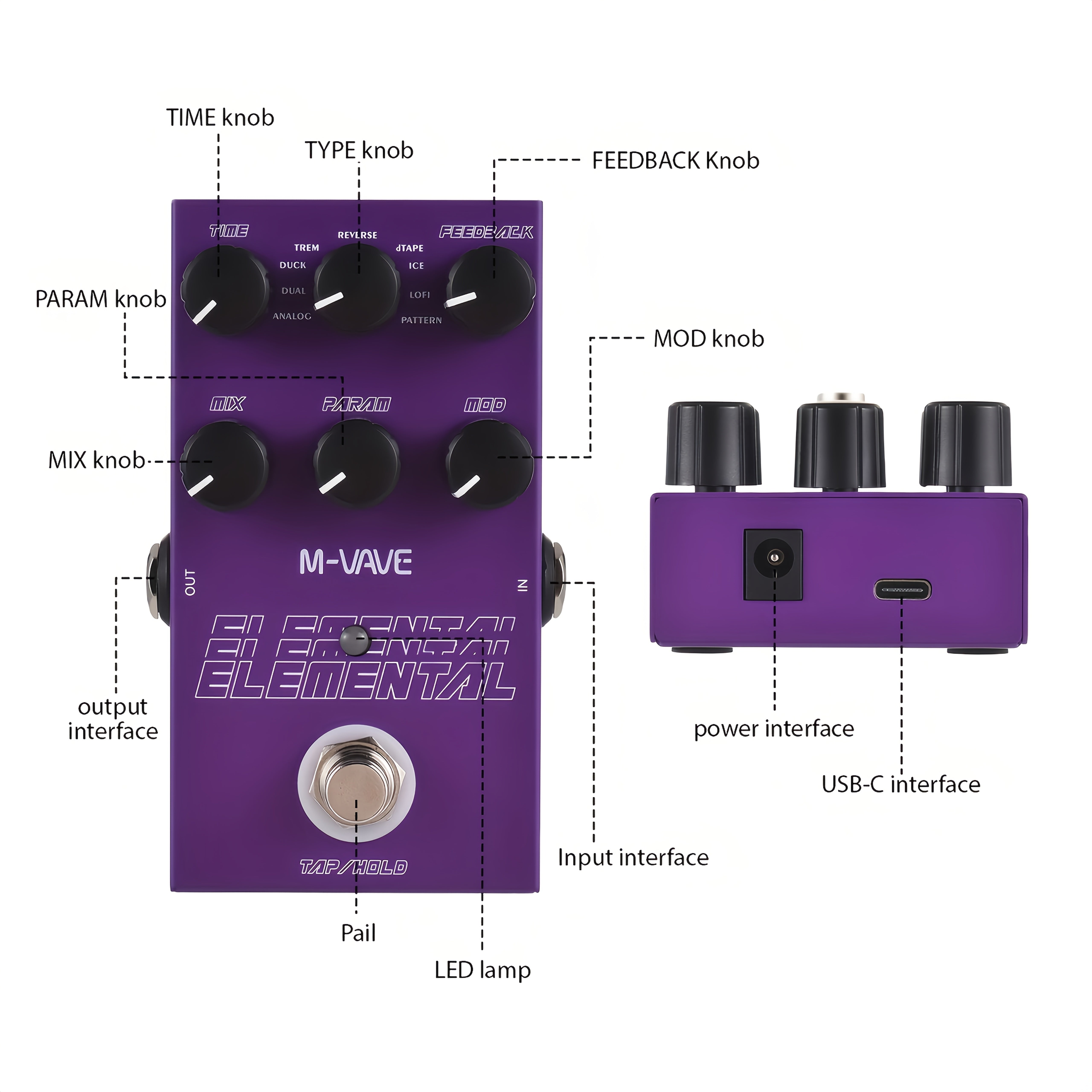 Electro-Vibe M-Vave Pedal de Retardo Digital - 9 Modos, Retardo Largo de 3000ms, Salida Estéreo, Calidad 24bit, Carga USB, Aleación de Aluminio, Sin Batería Necesaria, Pedal de Efectos de Guitarra | Diseño de Pedal Vibrante | Construcción Duradera