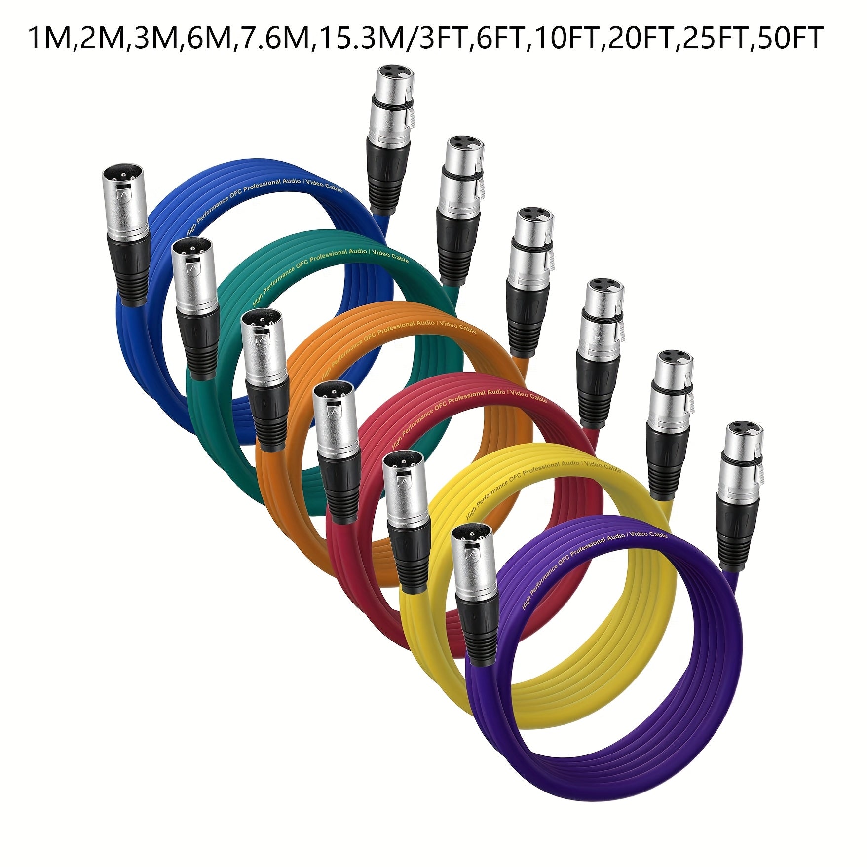 Cables XLR, Cable de Micrófono con Parche de Color en PVC para Macho a Hembra XLR, Cables Balizados de 3 Pines DMX para Mezclador de Audio y Sistema de Altavoces (PVC, paquetes de 6 colores)