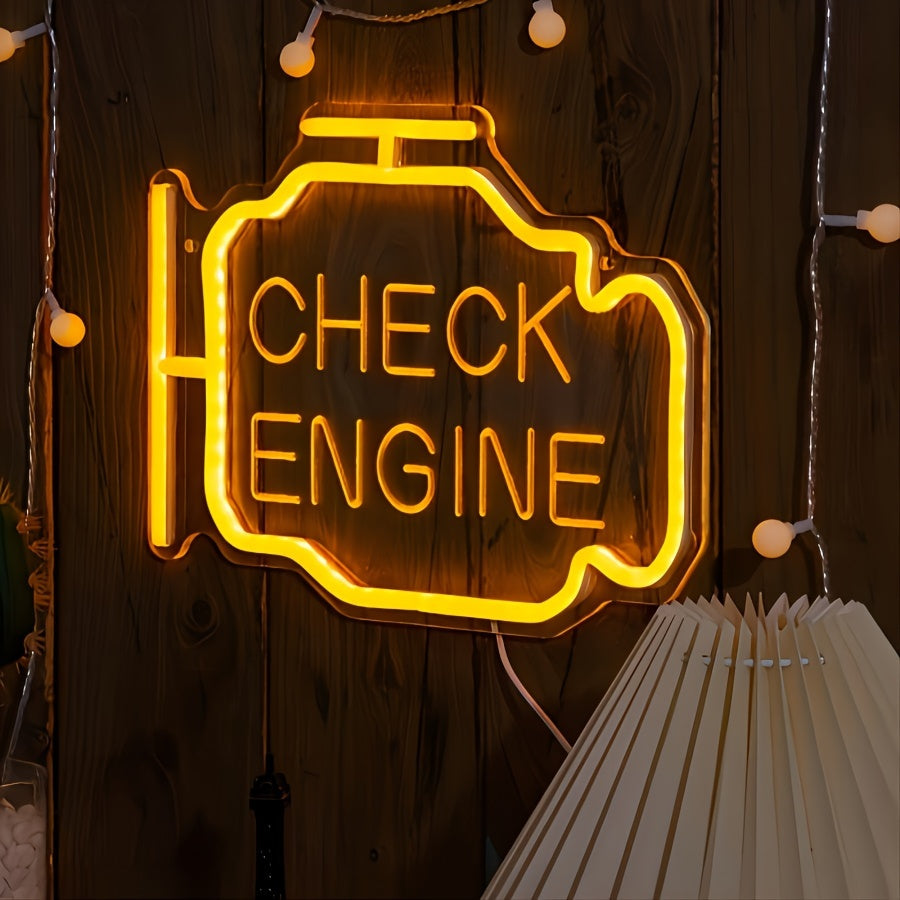 1pc Letrero de neón "Check Engine" - Luz de pared con alimentación USB de plástico con control de interruptor, Letrero de neón decorativo multiusos para bodas, fiestas de compromiso, decoración de dormitorios