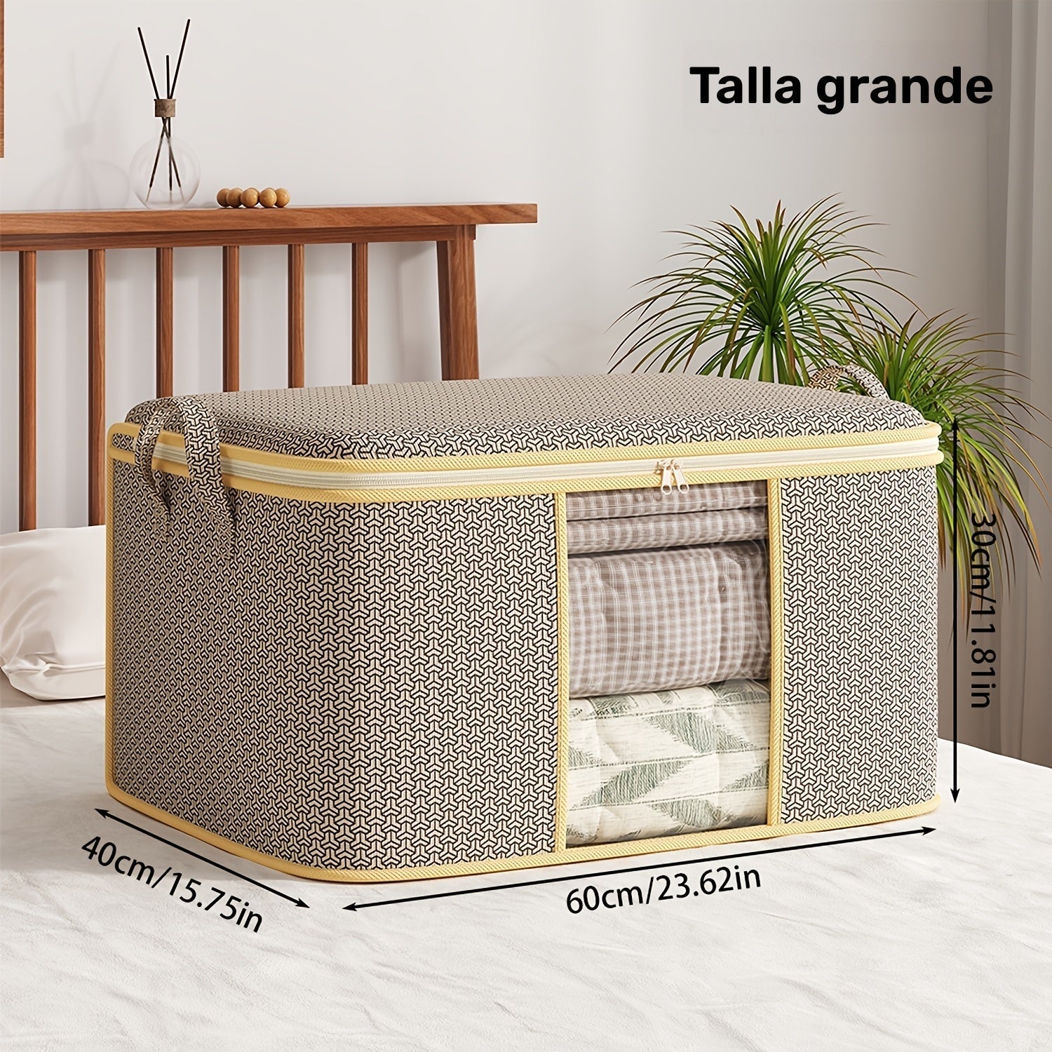 1pc Bolsa de Almacenamiento Plegable Extra Grande, Tela No Tejida con Asas Reforzadas, Organizador Portátil Independiente para Ropa, Mantas y Ropa de Cama, Cremallera Duradera y Ventana Transparente, Capacidad Inferior a 3.2 Pies Cúbicos, Organizador de