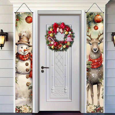 2 piezas, Cartel de Bienvenida Navideño para el Porche, Decoración de Puerta con Árbol de Navidad, Muñeco de Nieve, Santa Claus y Ratón, Bandera Colgante, Copo de Nieve Decoración de Granja para Vacaciones de Invierno, Decoración Exterior para el Hogar,