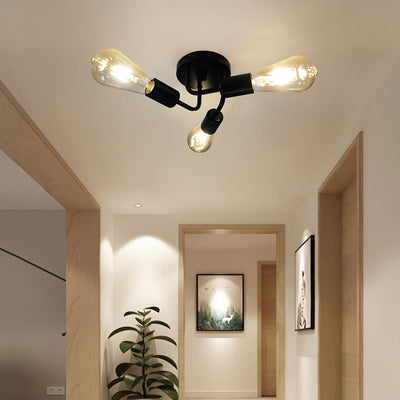 1 lámpara de techo minimalista moderna negra con 3 luces y base E27, para entrada, pasillo, cocina, escalera o vestidor (sin bombilla)