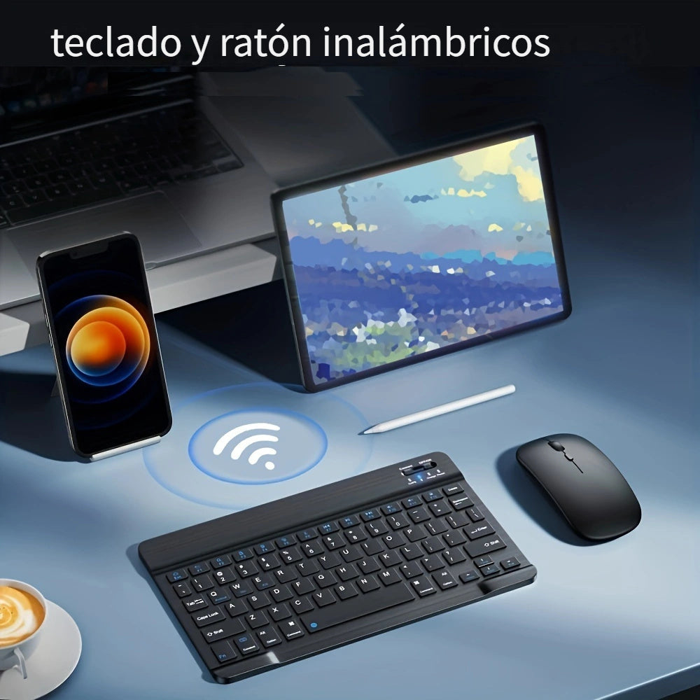 Teclado y ratón inalámbricos mini ultrafinos para portátiles, escritorios, tabletas, Android, MacBook - Diseño portátil con teclas iluminadas, carga Type-C, detección de movimiento óptico, batería de litio, almohadilla para ratón de PC