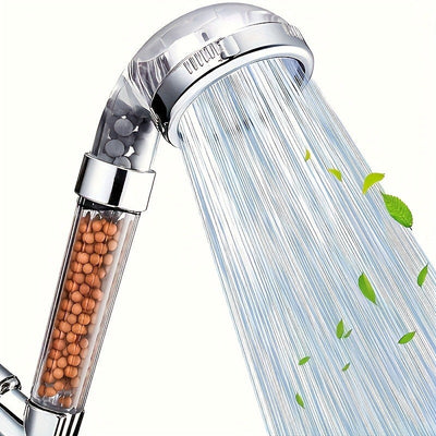 1pc Cabezal de Ducha Ahorrador de Agua a Alta Presión con Filtro, Pulverizador Portátil para RV y Hogar, Diseño Circular en Plástico Duradero, Beige Claro, Flujo Transparente, Accesorio Funcional para Baño