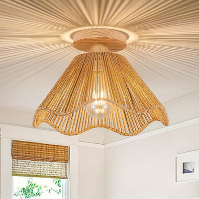 1 pieza, fijo de techo estilo bohemio, fijo de techo de malla de alambre de ratán bohemio, fijo de techo tejido semi-empotrado, adecuado para dormitorio, sala de estar, estudio, pasillo, entrada, baño