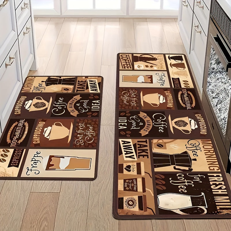 1/2/3 piezas de alfombra de cocina antideslizante con estampado de café vintage, decoración para el hogar en verano, apta para cocina, lavandería u oficina, lavable a máquina, felpudo de poliéster