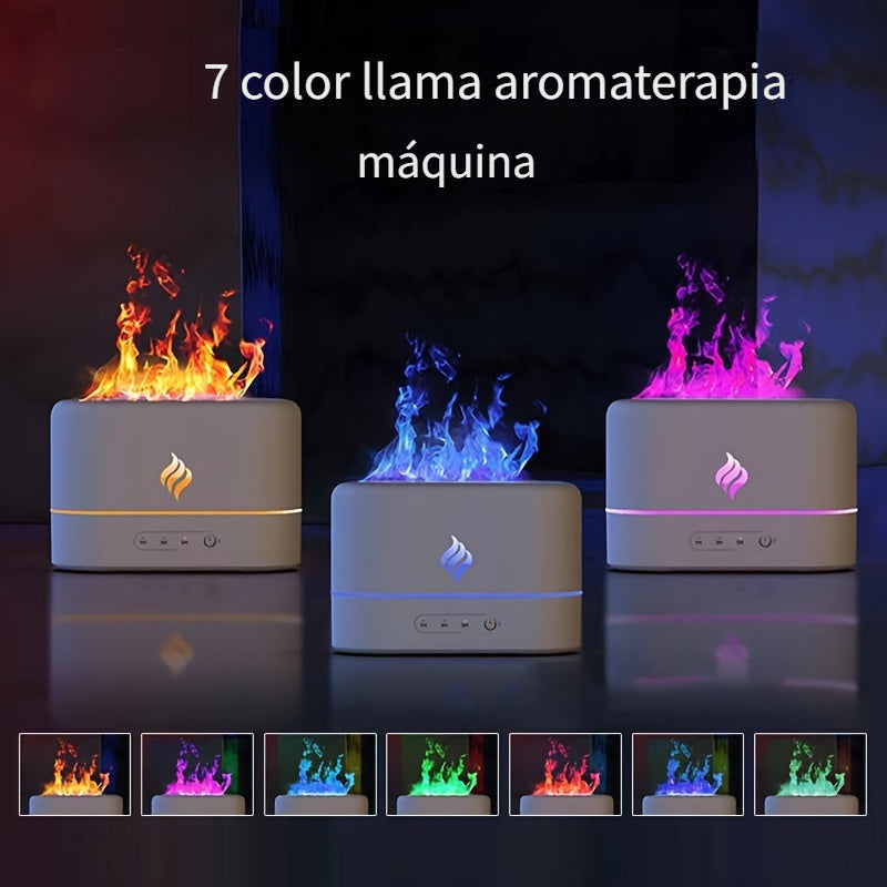 1 pza Humidificador ultrasónico de simulación de flama, difusor de cicloterapia, difusor de iluminación con 7 colores, filtro libre de USB, difusor de aceite esencial, aire fresco para dormitorio, viaje