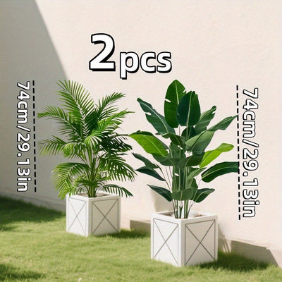 2 piezas de palmera artificial grande con hojas verdes realistas y de alta calidad, juego de árboles de plátano - Vegetación tropical para uso en interiores/exteriores | Ideal para hogar, sala de estar, jardín, patio, alberca, fiestas y celebraciones (Na