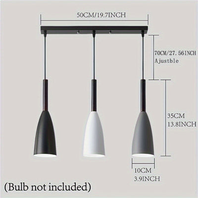 Lómpara de techo nórdica moderna de 3 cabezas en negro, blanco y gris - Zócalo E27, cableado, hardware de instalación incluido para decoración de oficina, cocina y comedor, iluminación de comedor | Lámpara de techo elegante | Candelabro de hierro fundido