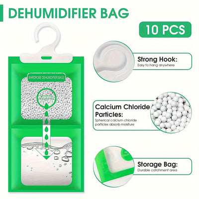 Juego de 10 Bolsas Deshumidificadoras para Armarios, Absorción de Humedad y Secado en Clósets