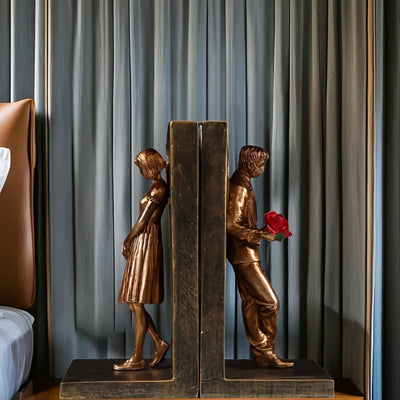 Elegante Estantería de Arte Dorado | Estantería de Resina | Estantería Escultórica con Detalles Tallados | Opción Ideal para la Decoración de Salón, Dormitorio, Oficina y Hotel | Conjunto de Dos Piezas