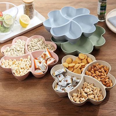 Bandeja de servicio de aperitivos en forma de corazón imparable (azul, verde, beige, rosa) plato de aperitivos, cuenco de aperitivos, bandeja de aperitivos de varias secciones, contenedor de nueces, dulces, frutas, bandeja de aperitivos de plástico reuti