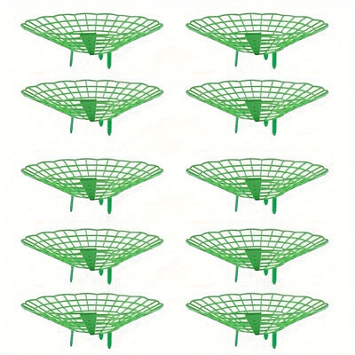 Pack de 10 Soportes para Plantas de Fresa Resistentes con Jaula de 3 Patas - Diseño en Forma de Abanico, Verde para Jardín y Balcón - Montaje Fácil, Ahorro de Espacio, Drenaje Saludable y Producción de Frutos - Ideal para Huertos Caseros y Granjas Comerc