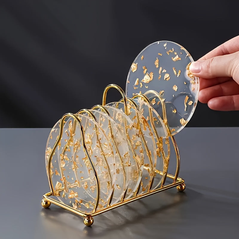 Juego de 6 piezas de cojines de acrílico con papel de oro - Alfombras de lujo resistentes al calor - Protectors de mesa redonda de moda para decoración del hogar - Perfectos para Navidad, Halloween, Pascua, Hanukkah, Acción de Gracias