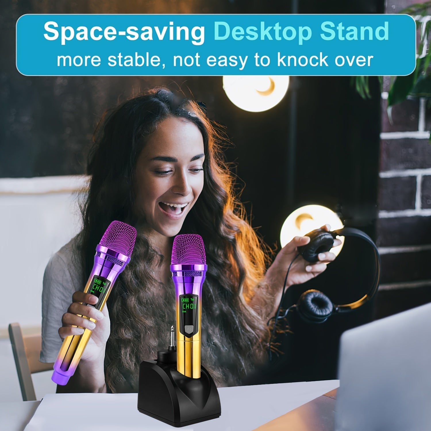 Microfono de Karaoke sin varillas Recargable y Colorido, Máquina de Karaoke para Fiestas en Casa o al Aire Libre, Adaptador de 3.5mm, Soporte de Almacenamiento Incluido