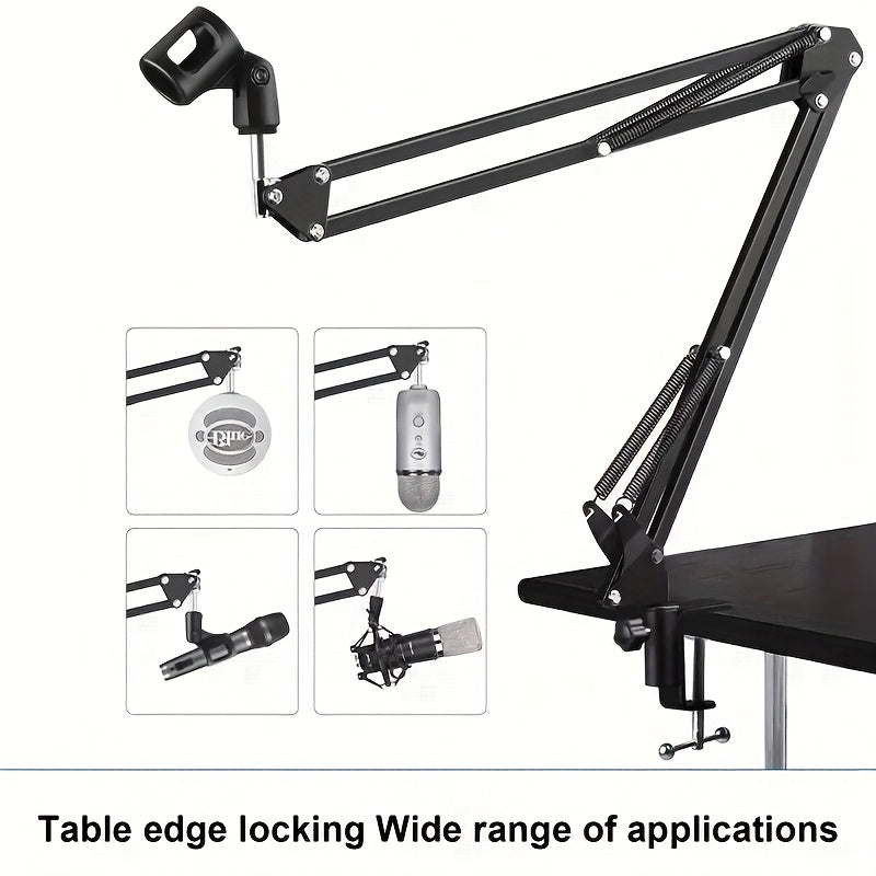Soporte de micrófono de suspensión de metal negro, fundición de metal reforzada con base mejorada y aros, compatible con la mayoría de los micrófonos, soporte de choque, soporte de teléfono, para soporte de for ipad, equipo de estudio de grabación | Mont