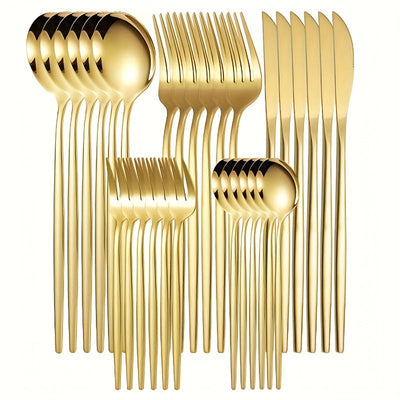 Juego de Cubiertos Elegantes de Acero Inoxidable Dorado de 5 Piezas - Incluye Cuchillo de Cena, Tenedor, Cuchara, Cucharita y Peine - Perfecto para Hogar, Cocina, Restaurante, Boda - Colección de Cubiertos Duraderos y Modernos, Utensilios de Cocina