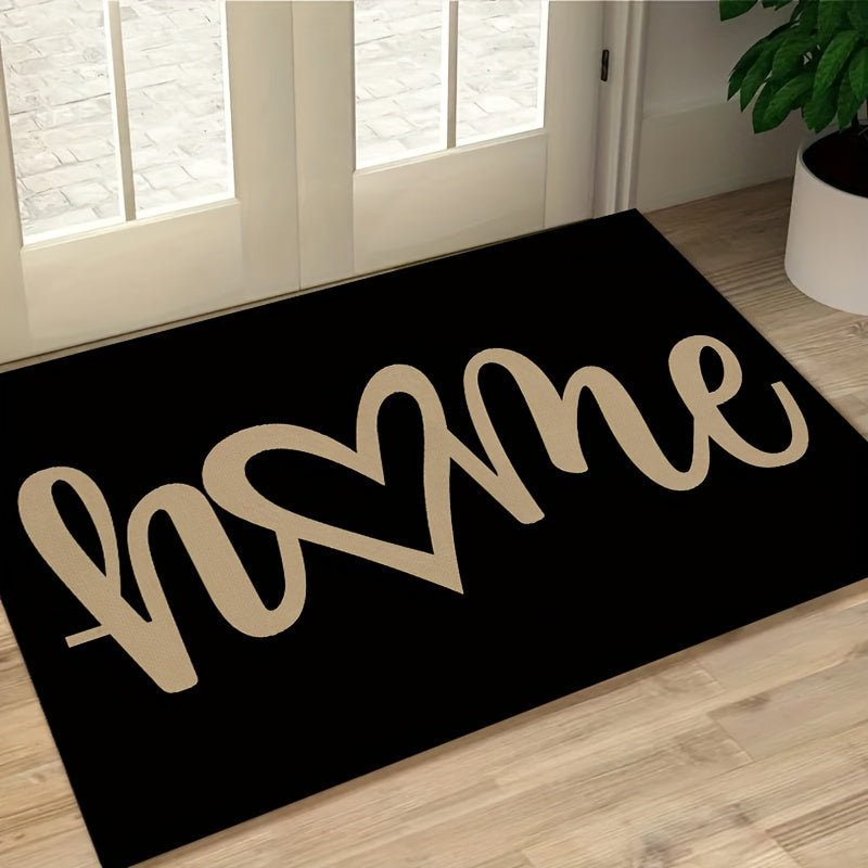 1 pieza de alfombrilla de entrada con forma de corazón "Bienvenido" - Lavar en máquina, negro con caligrafía dorada, ideal para decoración de entrada, cocina, sala de estar y dormitorio, alfombrilla para