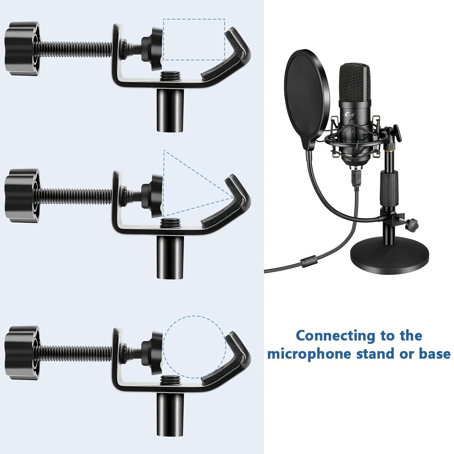 1pc Filtro de malla doble de 6 pulgadas con malla insonorizante, abrazadera de goose neck de 360 grados, brazo estable para karaoke en vivo, grabación de voz en estudio - Negro
