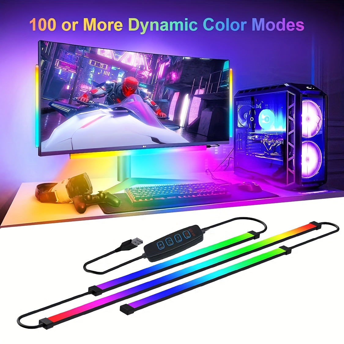 Tira de luces LED RGB AMILL - 24 pulgadas, alimentación por USB, luces LED multicolor para decoración del hogar, ambiente de fiesta y setup de juegos, iluminación vibrante, tiras de PVC duraderas