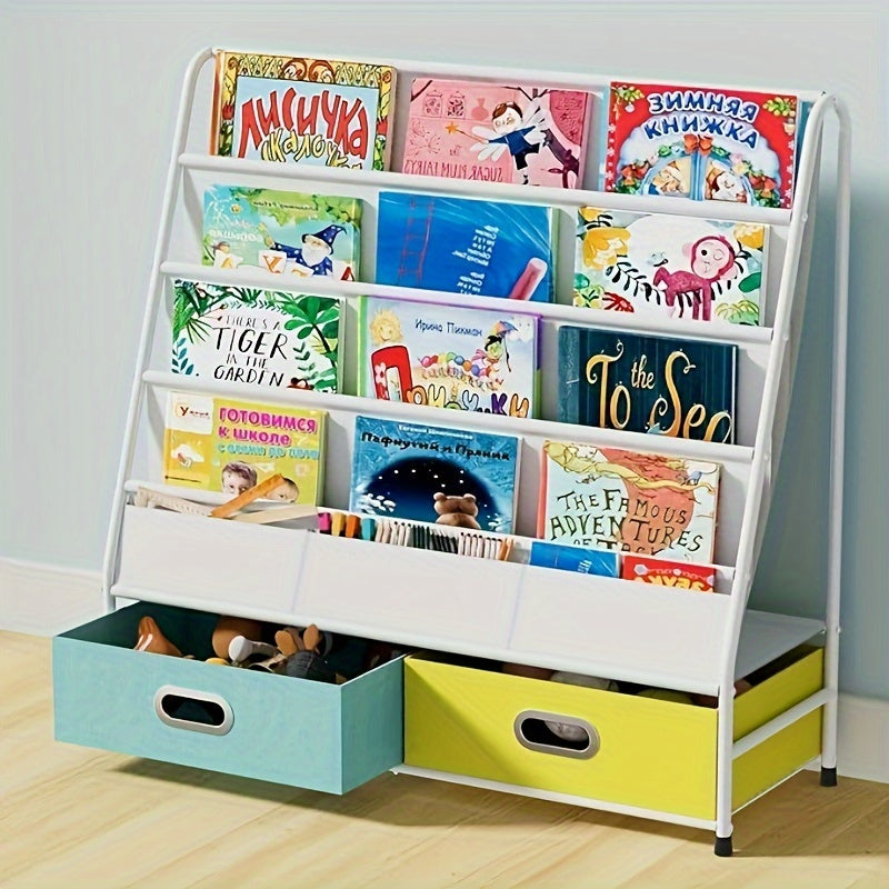 Estante de 4 niveles con contenedores de almacenamiento, estantería de metal con marco de suspensión, regalo creativo de gabinete de almacenamiento, mueble educativo organizador, mueble organizador de libros