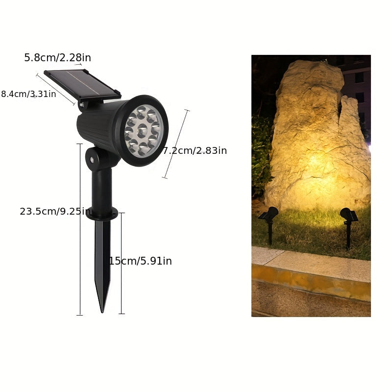 Juego de focos solares decorativos de 9 LED para jardín, ahorradores de energía, con base ajustable y cristales decorativos, ideal para exteriores, patio, balcón, césped, caminería, villa, área de juegos y decoración de Halloween
