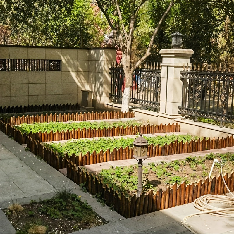 Estilo rústico vintage valla de madera negra anti-corrosión, valla de estacas de madera puntiagudas, decoración al aire libre en estilo campestre, adecuada para tres escenarios: valla decorativa para jardín, borde de césped DIY, barrera de patio al aire