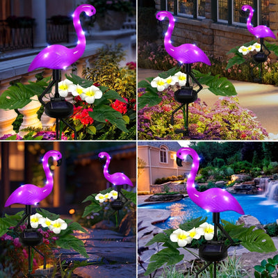 Lámpara solar decorativa para exteriores con forma de flamenco y hojas verdes, ideal para decoración de jardines y caminos, batería de 600 mAh, interruptor de encendido/apagado, regalo perfecto para ocasiones especiales, 50.8 cm