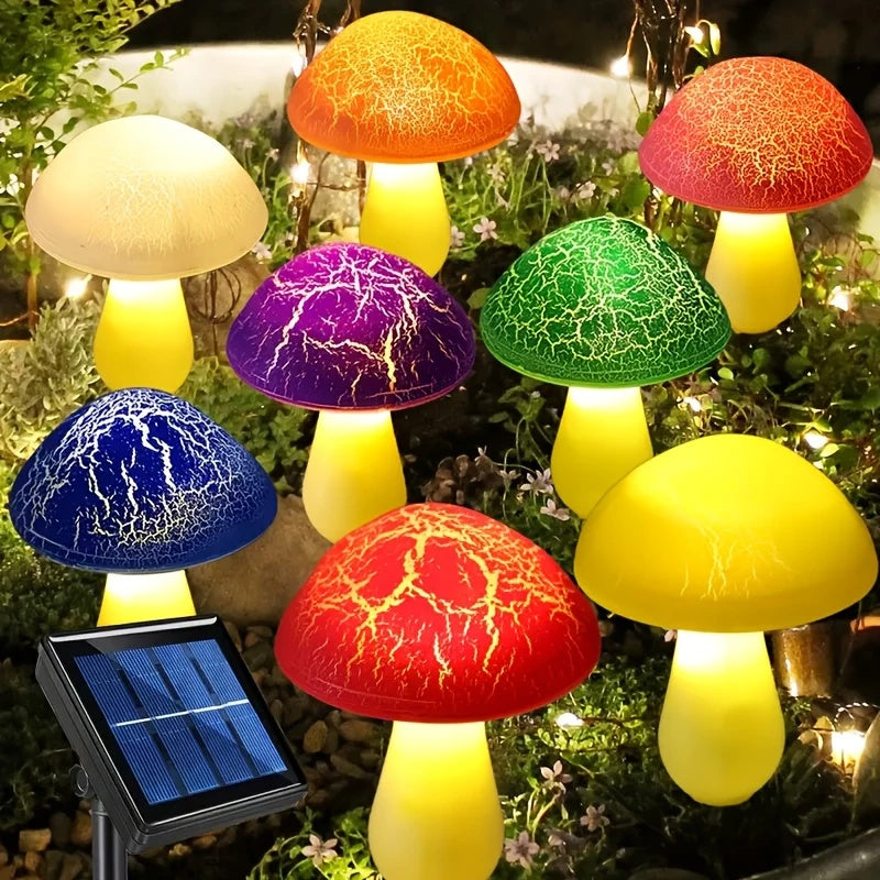 Luces solares de jardín en forma de hongo agrietado - Iluminación decorativa para exteriores, 8 modos de iluminación, encendido/apagado automático, ideal para Navidad, Halloween, bodas y fiestas, decoración de paisajes al aire libre, luces coloridas para
