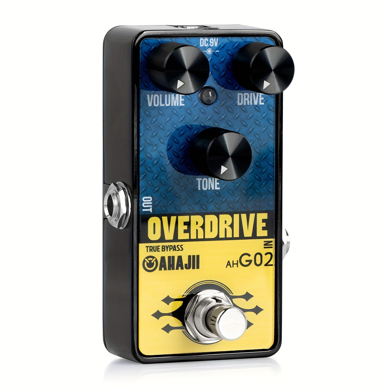 Pedal de sobreimpulso de guitarra AHG02 de AHAJII - Distorsión analógica y modelado de tono, 4 colores (negro/azul/amarillo/rojo), diseño de alta potencia con cableado duro para actuaciones en vivo y grabación en estudio, pedal de guitarra, función de by