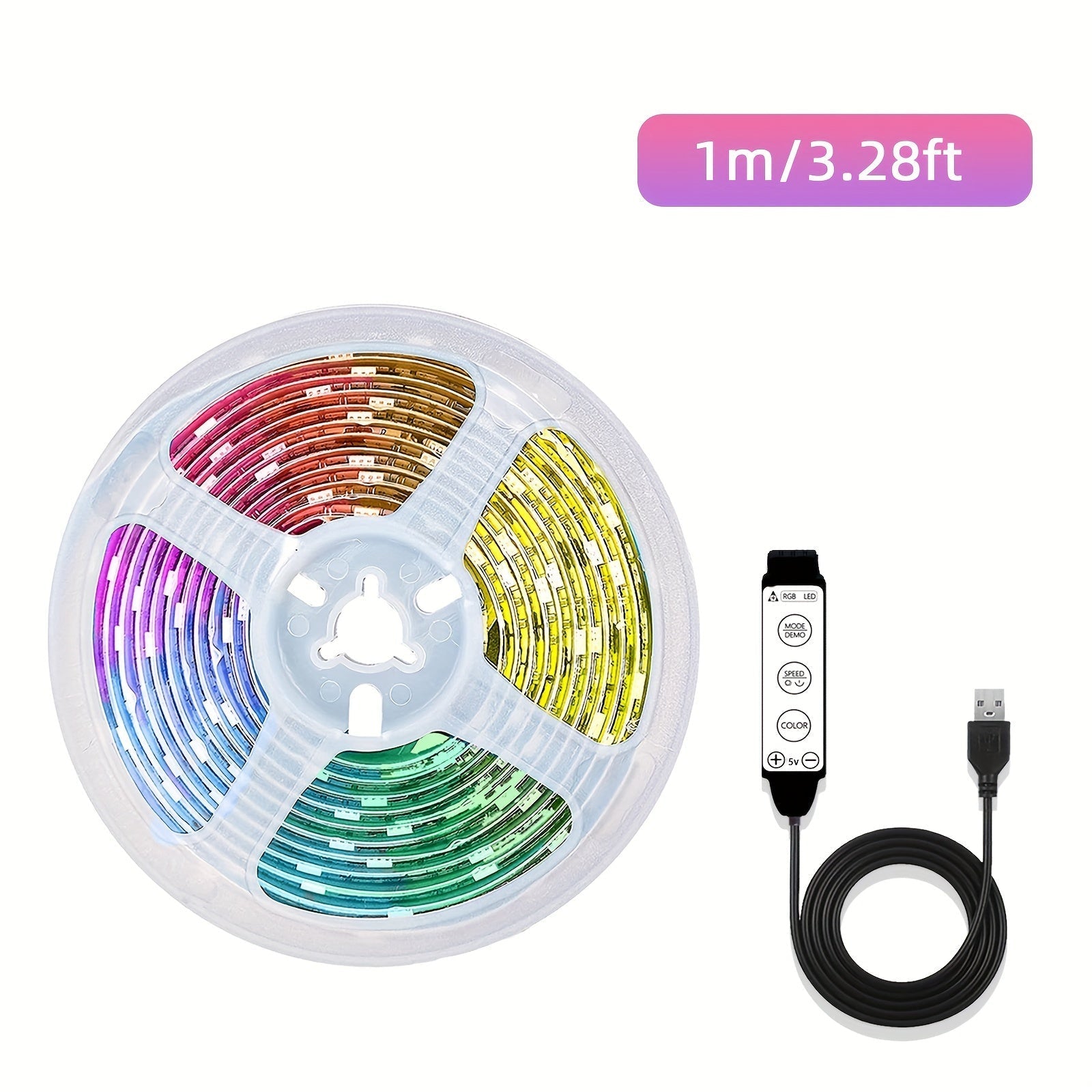 Tiras de luces LED inteligentes BJ-5VRGB de 4.88 metros a 30.48 metros - Interfaz USB, Control de 3 botones, Color y brillo ajustables, Longitud personalizable, Perfectas para fiestas de cumpleaños, fiestas, festivales, decoración de dormitorio, luces de